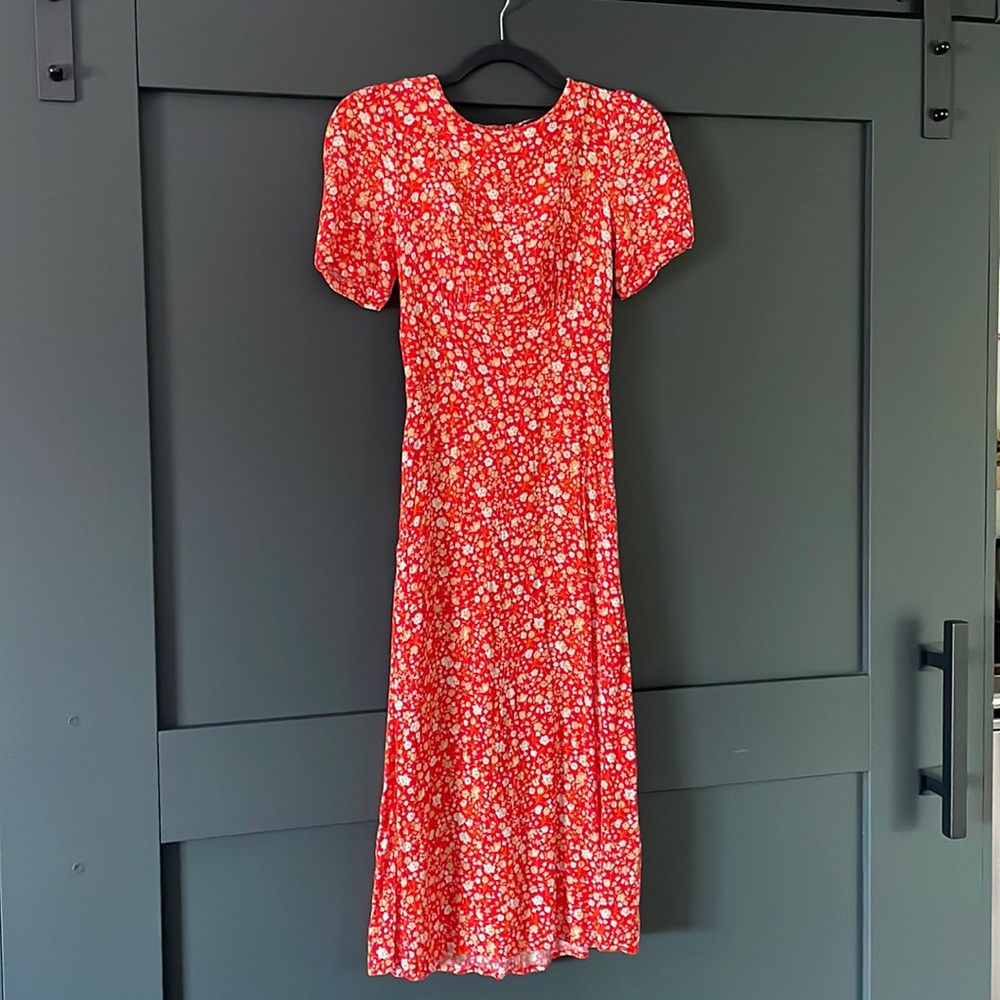 Bright Red/Orange Floral Dress - Lulu’s - XS
